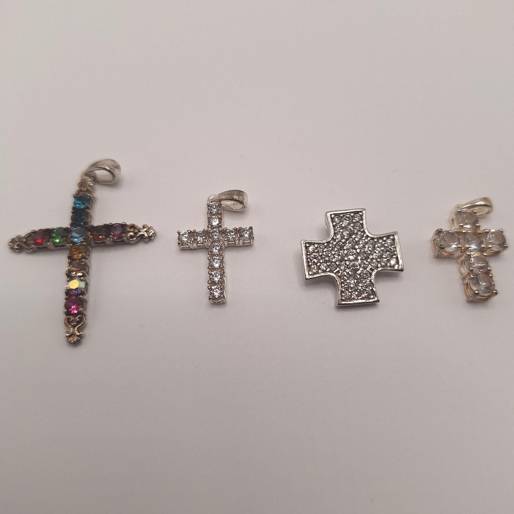 Cross pendants Austrian crystal cubic zirconia white topaz in sterling silver